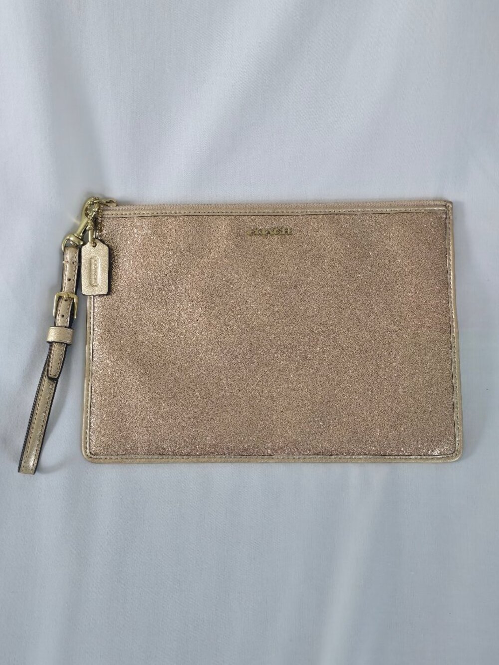 Coach Authentic Metallic Gold Glitter Flat Zip Case